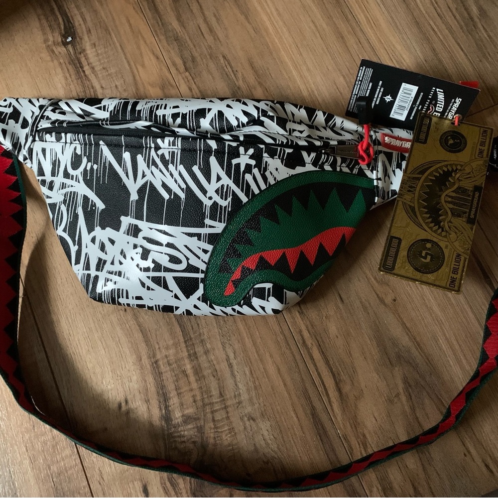 Sprayground Black and White Graffiti Belt Bag